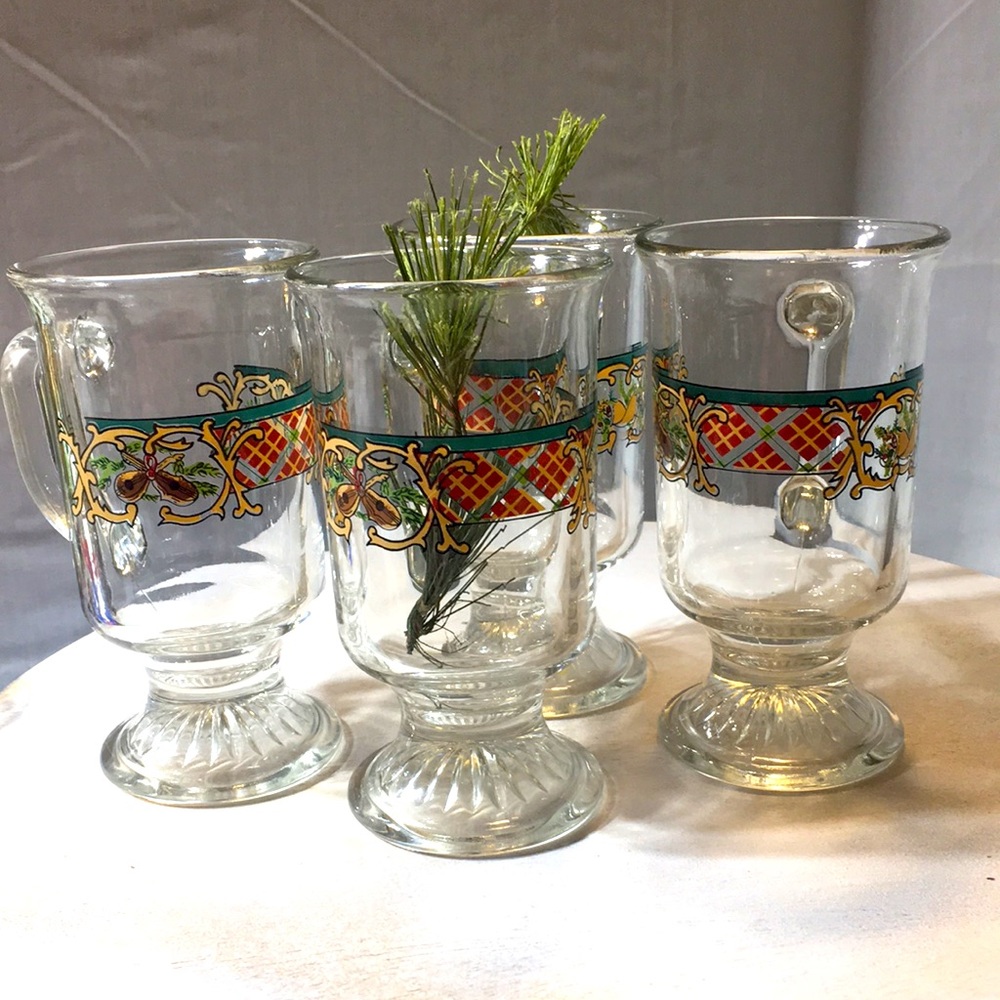 Vintage Anchor Hocking Christmas glass coffee / Irish Coffee mugs-4